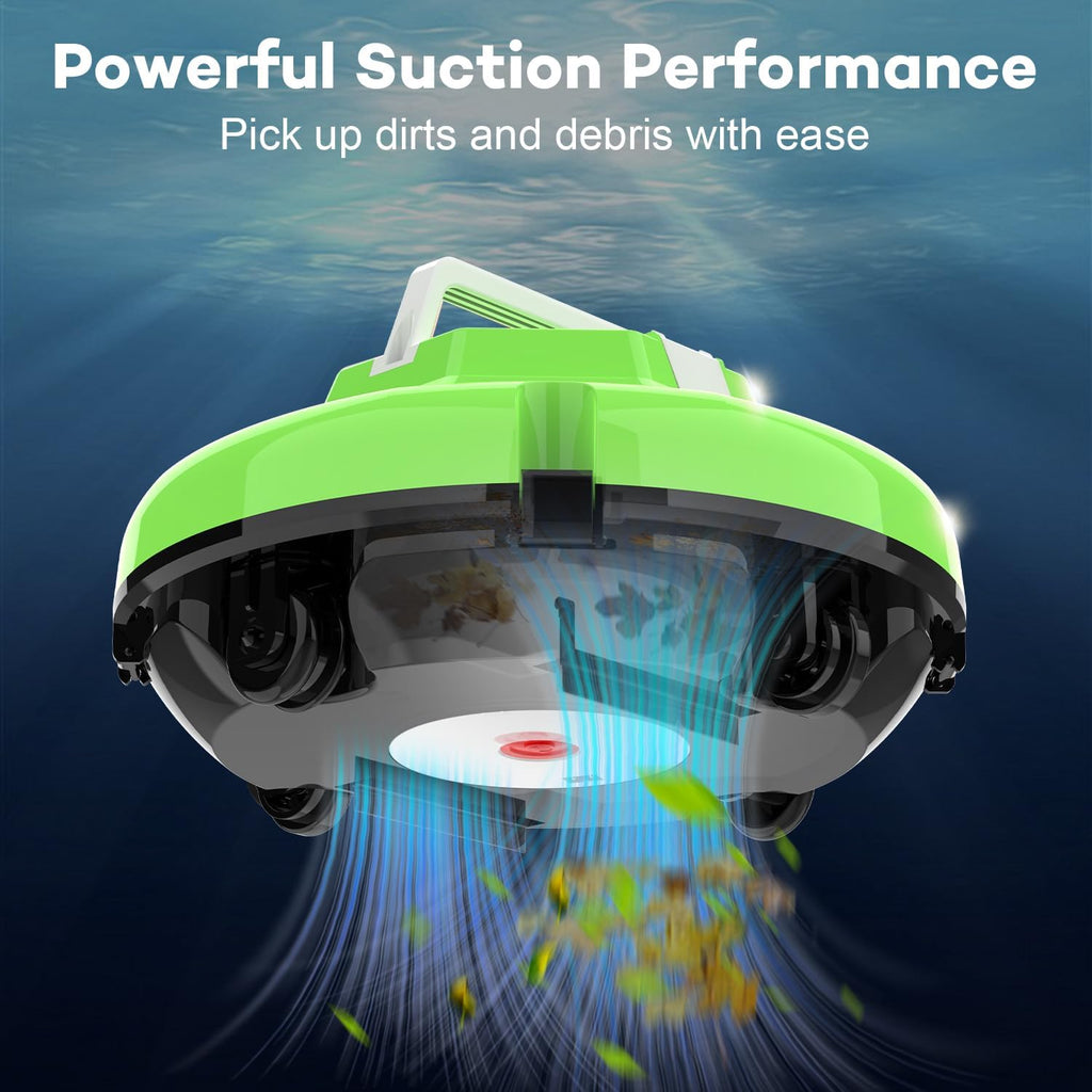 Robot Pool Vacuum for Above Ground Pool, Cordless Robotic Pool Cleaner Dual Motors, 130 Mins Runtime, Auto-Dock, Automatic Pool Vacuum Cleaner (Green White)