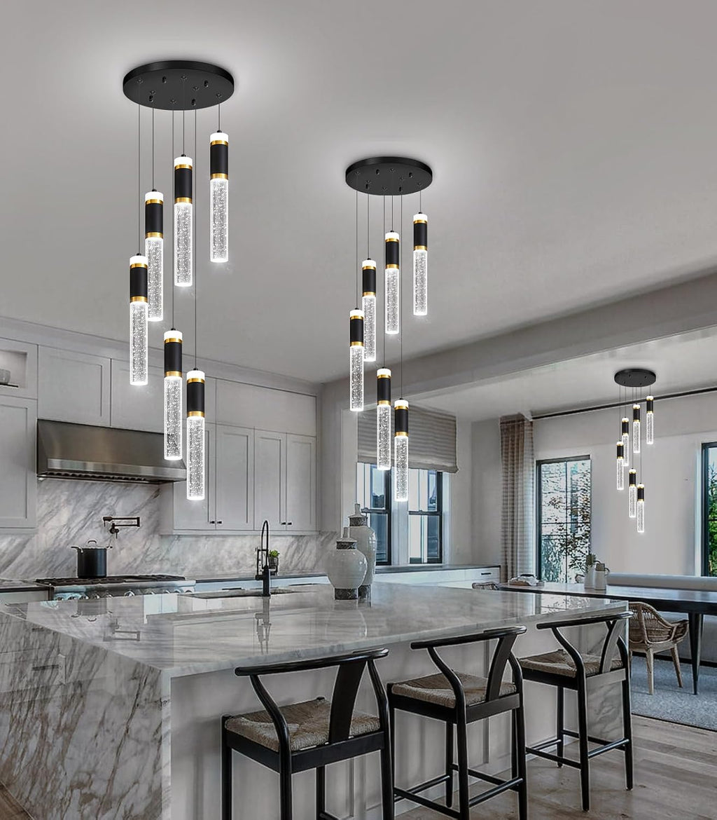 6-Lights Modern Crystal Spiral Chandelier for Staircase High Ceiling Chandeliers Bubble Pendant Lighting Hanging Light Fixture Flush Mount for Living Room Foyer Entryway