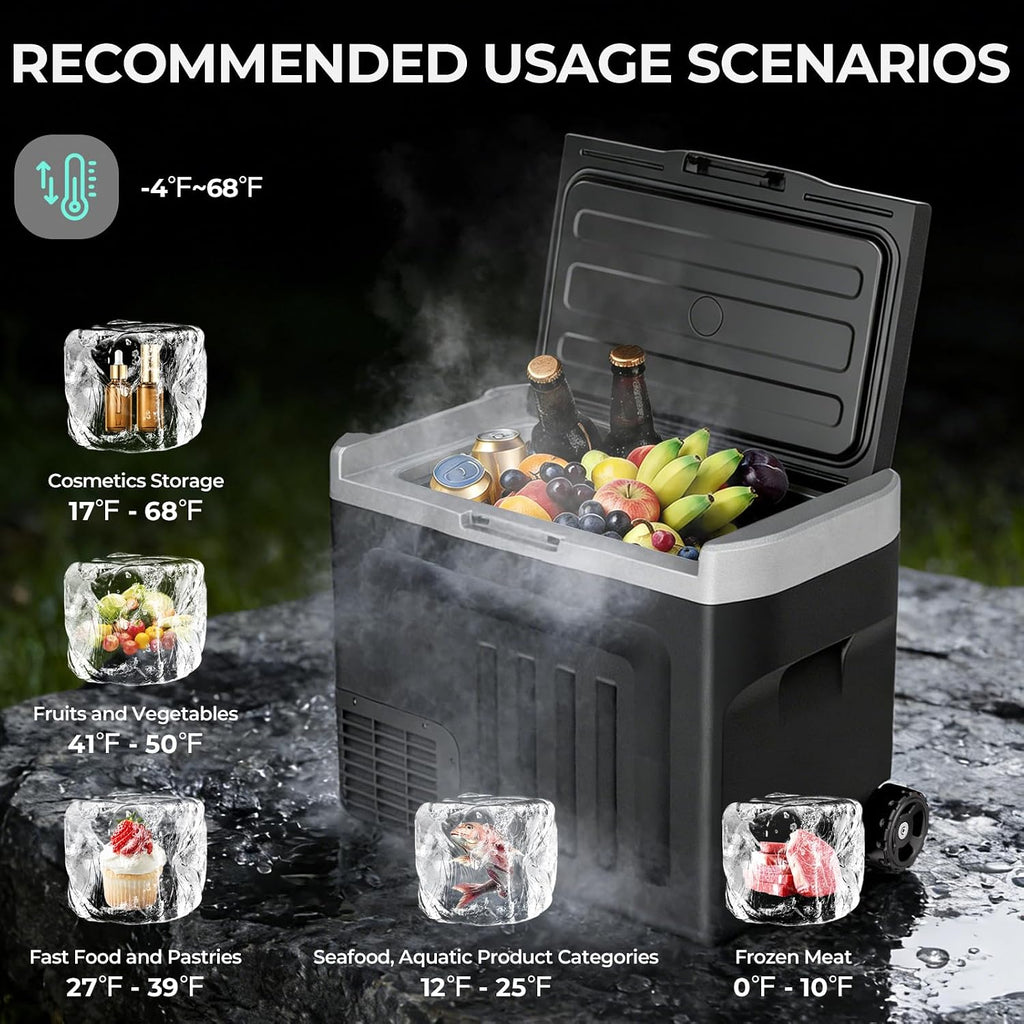 Electactic 12V Portable Refrigerator, 42 Quart(40L) Electric Cooler for Car Dual-Voltage 12V/24V DC Car Fridge, -4°F to 68°F Portable Freezer With Wheels, Truck, RV, Camping, Home, Road Trips，Black