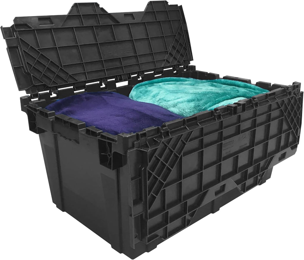 Uboxes Storage Crate, 5 Pack Black Plastic Rectangle Storage Boxes, 27 x 17 x 12 inches, Stackable Waterproof Crates for Organizing Closets, Garage, Kitchen, Outdoor Activities