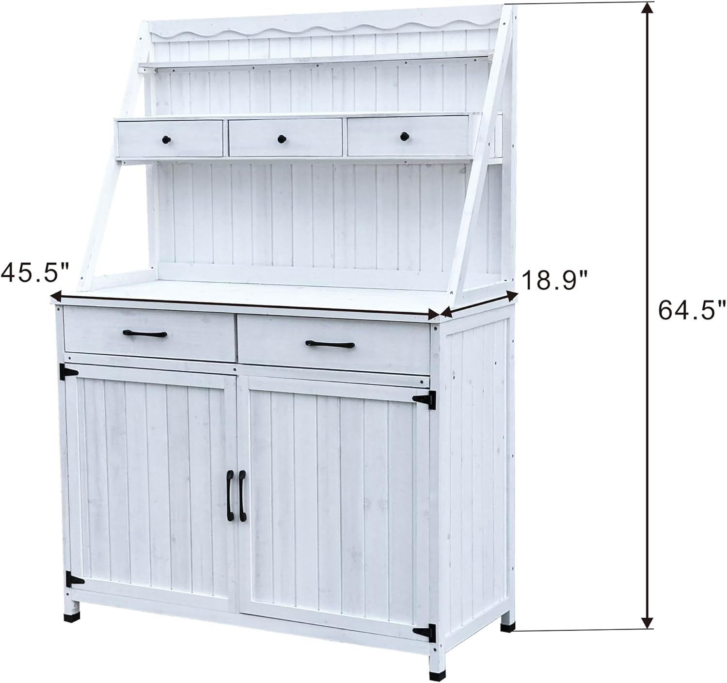 GDFStudio Farmhouse Outdoor Storage Bench Table with Cabinet, Fir Wood Potting Bench Plant Bench, Large Garden Storage Work Bench with Drawers Removable Shelf for Backyard Patio Greenhouse, White