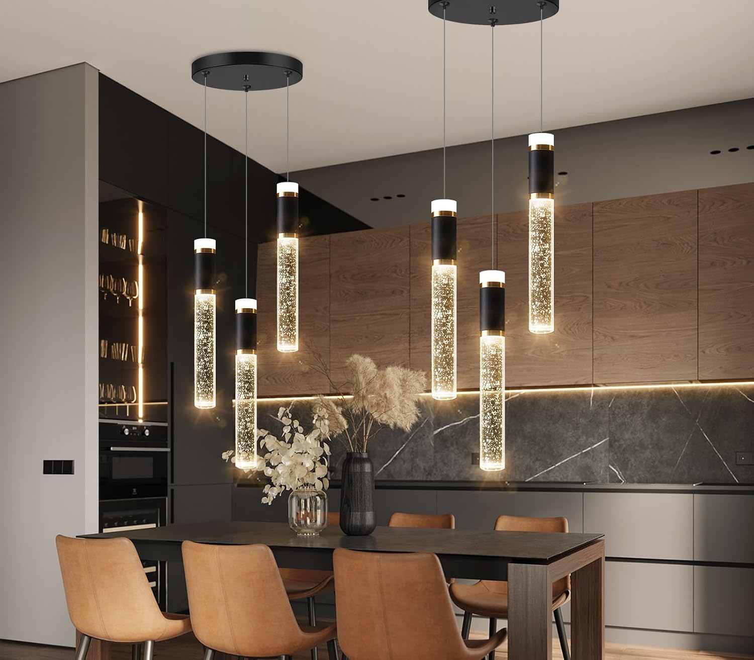 Mini Chandelier for Kitchen Island Modern Crystal Pendant Lighting LED Dining Room Hanging Lights Cylinder Drop Lights Ceiling Lighting Fixture Kitchen Sink Bedroom Bathroom 2700K 6000K
