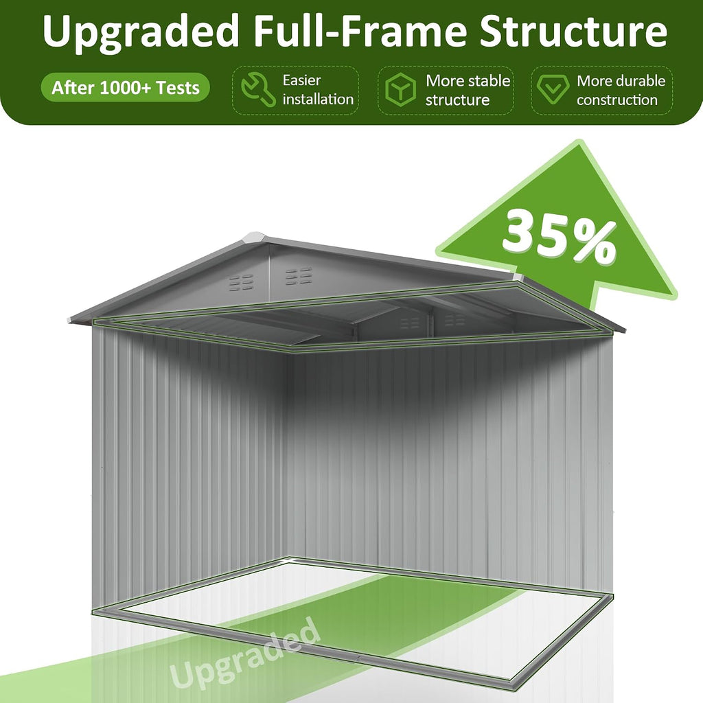 DAUSOLA 8x6 FT Outdoor Storage Shed, Metal Garden Tool Shed with Updated Frame Structure and Lockable Doors, Ideal for Backyard Garden Patio Lawn, Grey