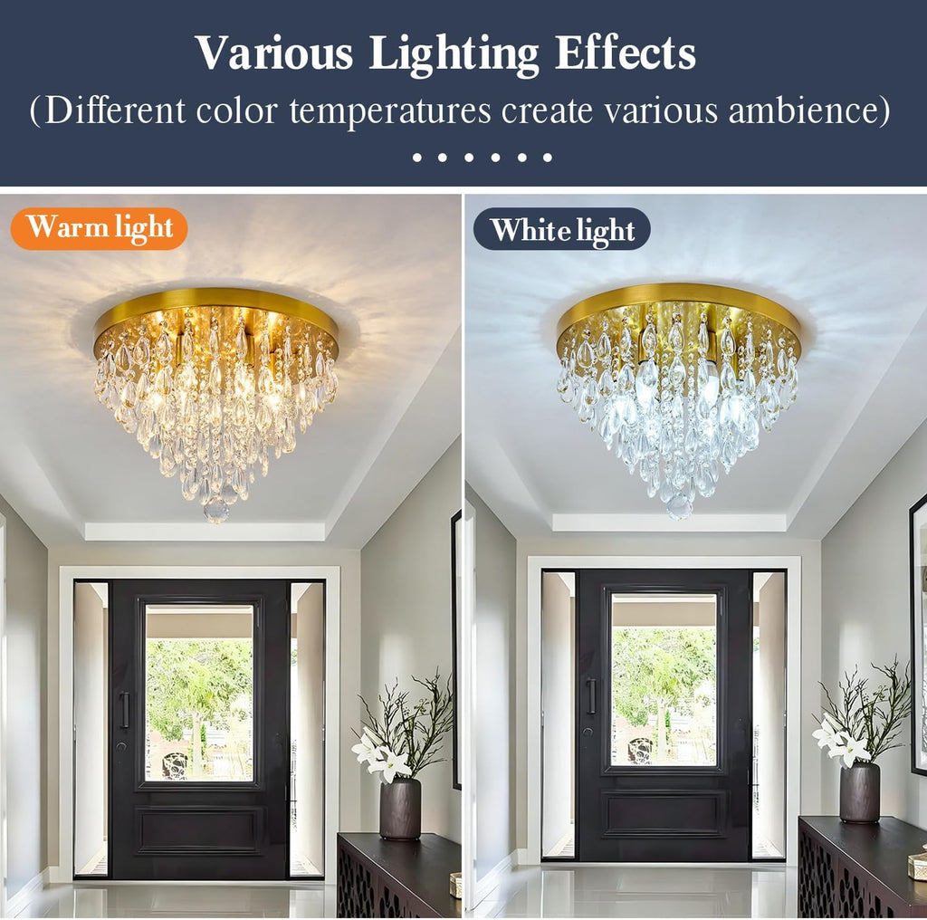 YYJLX Modern Crustal Ceiling Light Fixture Large Flush Mount Ceiling Light 6 Light Ceiling Chandelier for Bedroom Foyer Living Room Dining Room Kitchen.
