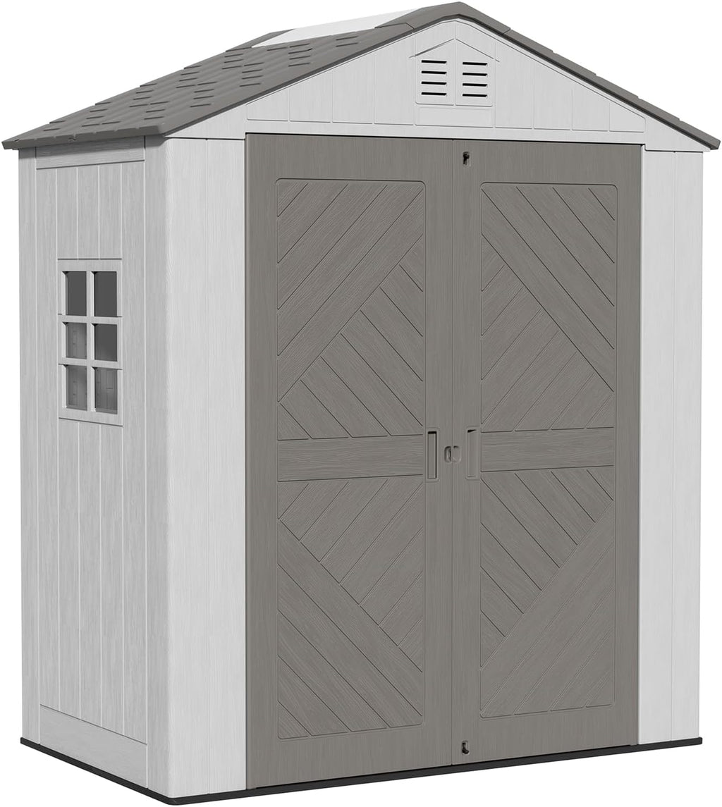 KINYING 6x4 FT Outdoor Storage Shed,Resin Clearance Outdoor Sheds with Floor,Weather Resistant Garden Tool Shed for Lawn Mower/Bike Storage/Pool Supplies,Lockable