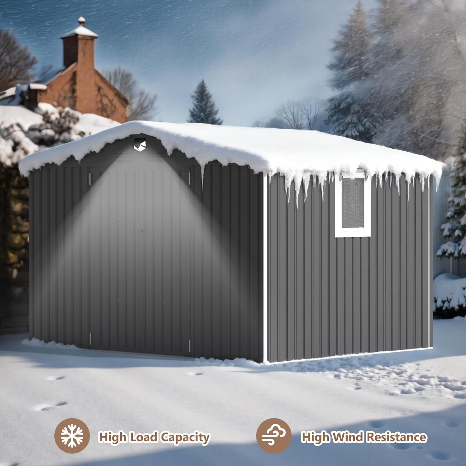 10x8 FT Outdoor Storage Shed, Metal Garden Shed - Tool Storage Sheds with Lockable Doors & 1 Vented Clear Window, Waterproof Outside Storage Building for Backyard, Patio (Black; Floor Not Included)