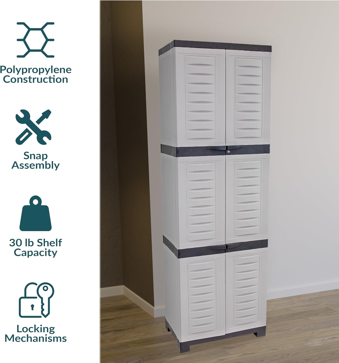 Sunnydaze 72' H Resin Garage Storage Cabinet - Garage Cabinet with Lockable Doors and Adjustable Shelves - Freestanding Utility Storage for Laundry Room, Office, Basement - Gray