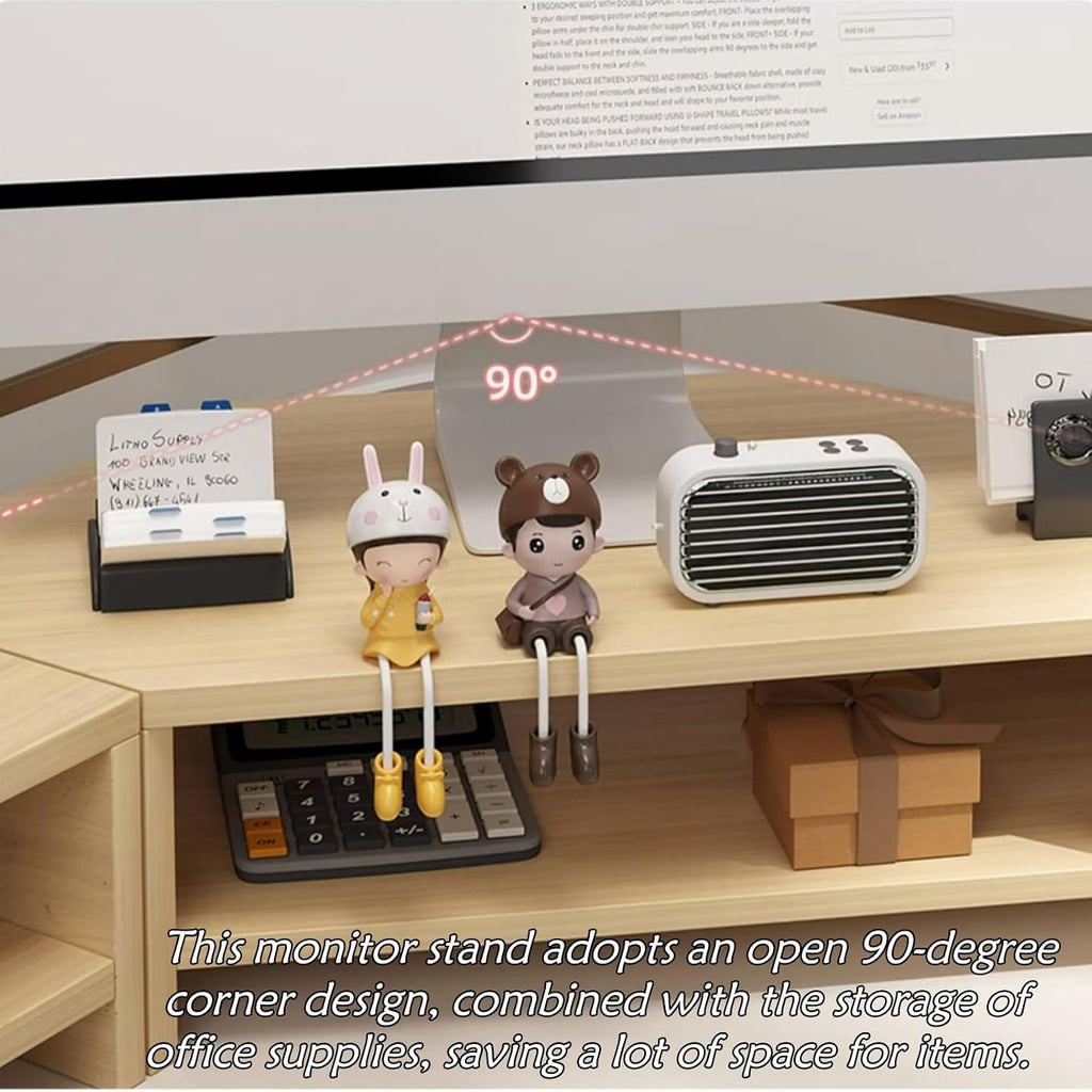 TREGOO Corner Monitor Stand Corner Monitor Stand 2 Tier Office Organizer Rack with Storage and Holey Board, Wooden Corner Monitor Stands for Desk, Monitor Shelf Riser (Color : Black)