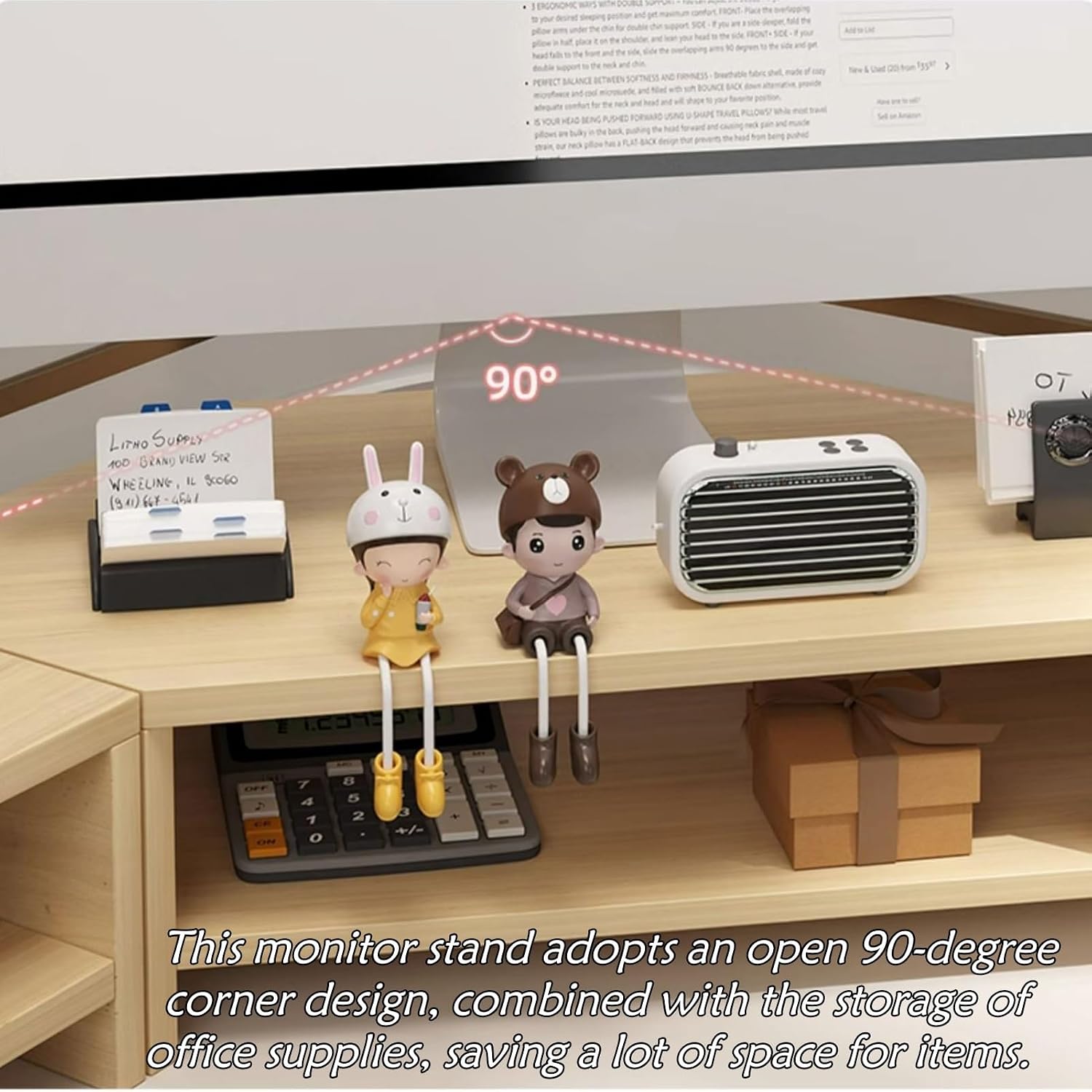 TREGOO Corner Monitor Stand Corner Monitor Stand 2 Tier Office Organizer Rack with Storage and Holey Board, Wooden Corner Monitor Stands for Desk, Monitor Shelf Riser (Color : White), 78634