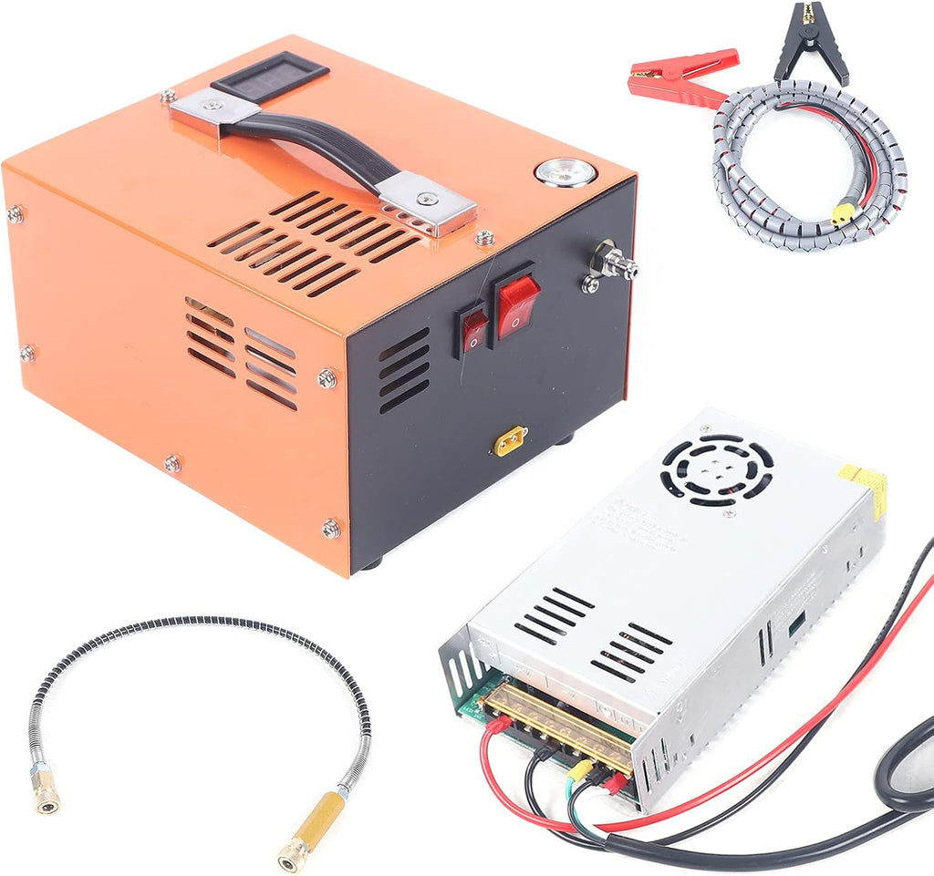 PCP High Pressure Air Compressor, 4500psi 12V PCP Air Compressor Pump Built-in Transformer, Air Pump for Paintball PCP Air Gun,Portable High Pressure Pump Fan Cooling (Orange)