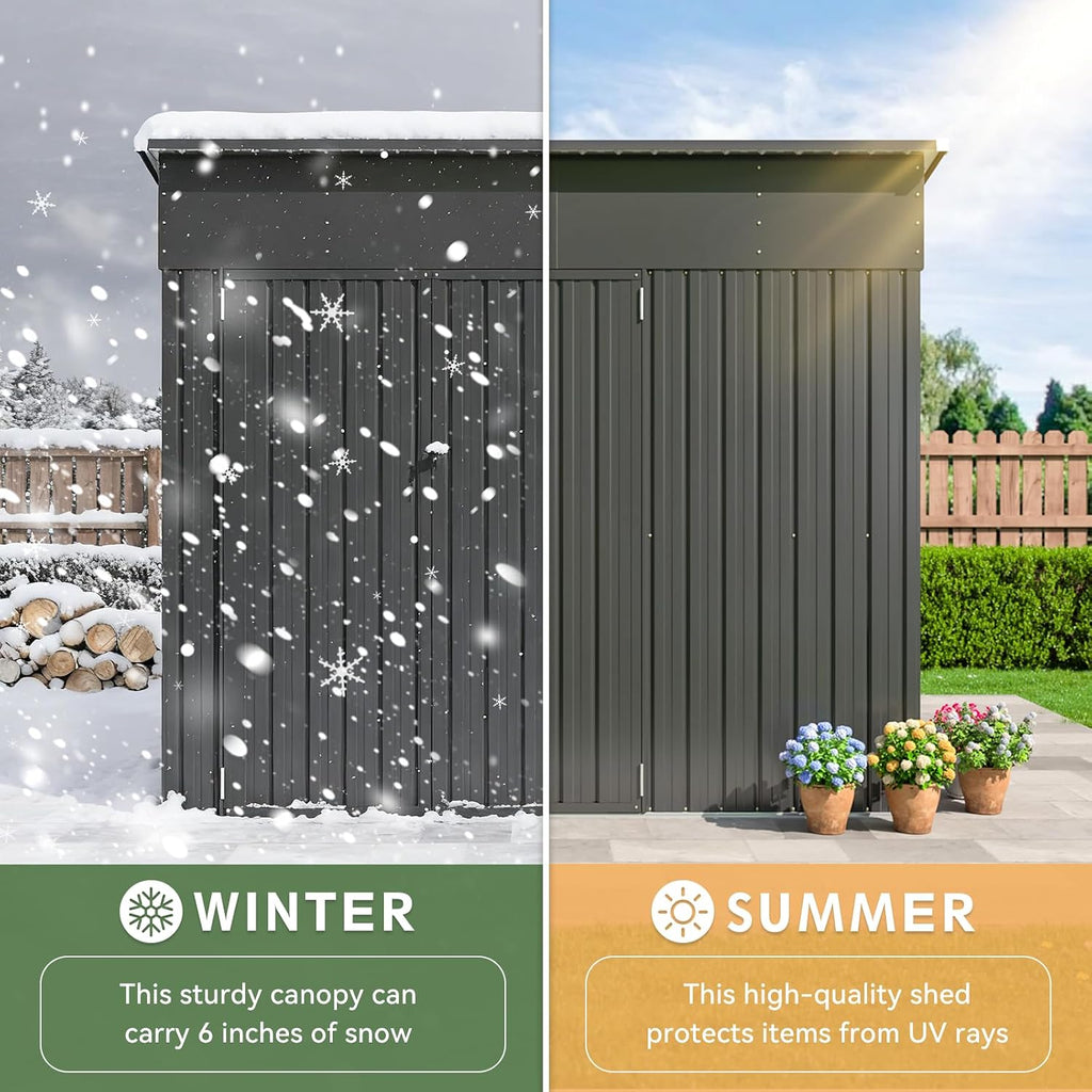Aoxun 7.5'x4' Triple Door Shed Outdoor Storage Shed with Magnetic Sensor Light Three Door Metal Storage Cabinet with Slopping Roof for Tools Bicycles Storage for Garden, Backyards (Black)