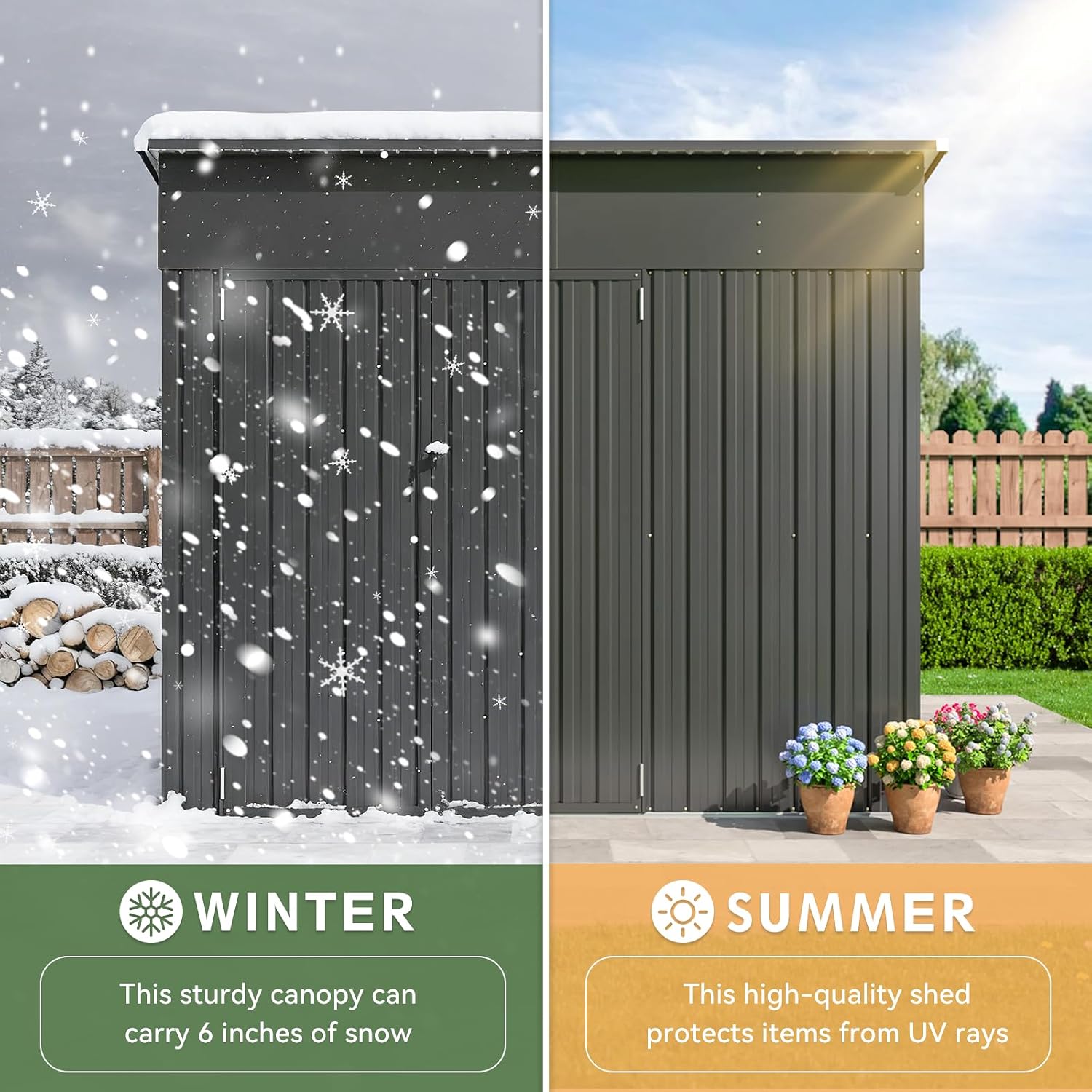 Aoxun 7.5'x4' Triple Door Shed Outdoor Storage Shed with Magnetic Sensor Light Three Door Metal Storage Cabinet with Slopping Roof for Tools Bicycles Storage for Garden, Backyards (Black)