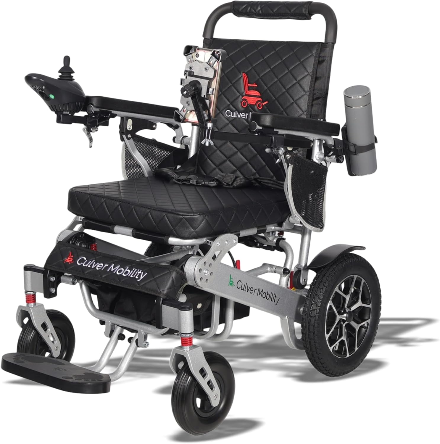 Culver Mobility Wolf Electric Wheelchair for Adults – Lightweight, Foldable, All-Terrain Power Wheelchair XL with Remote Control. Gift: Travel Bag, Cup Holder & Phone Holder (Black).
