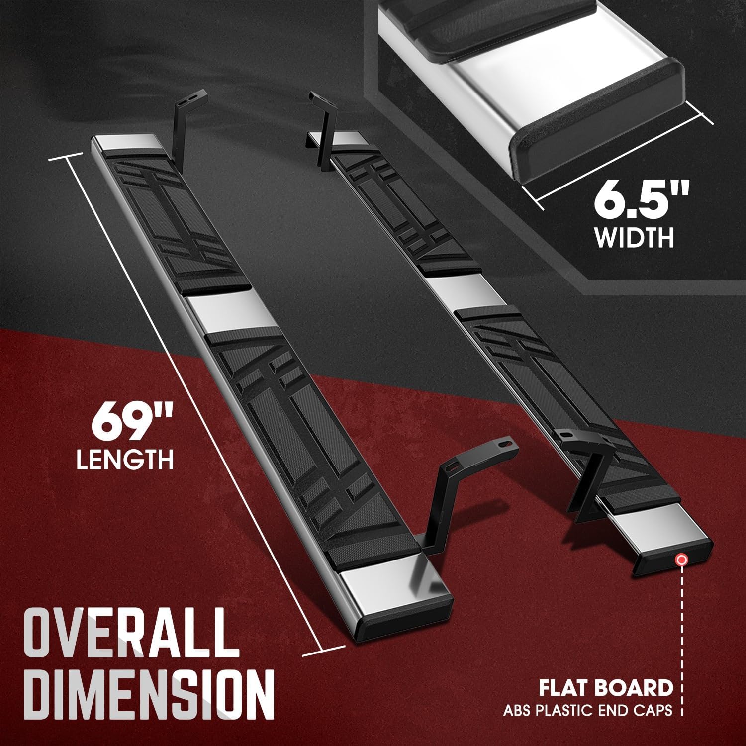 DNA Motoring 6.5 Inches Flat Board Side Steps Running Boards Compatible with 2010-2024 Toyota 4Runner, STEPB-U-4RN10-T1