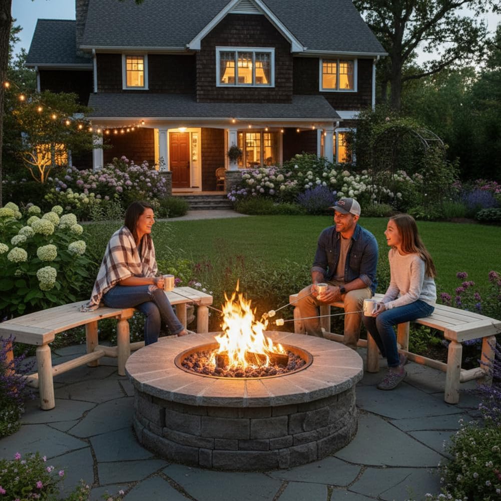 Outdoor Wooden Curved Backless Porch Bench Rustic Style Cedar/Fir Wood Log Fire Pit Bench for Patio Garden Deck and Backyard, 40'-54' W×13' D×16.5' H, 2 Packs
