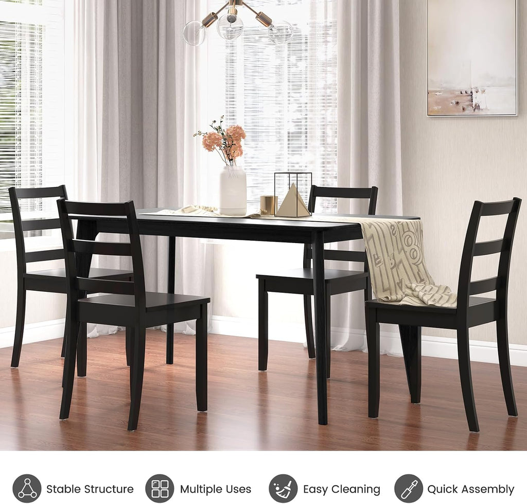 GOFLAME Dining Chairs Set of 4, Ladder Back Side Chairs with Solid Rubber Wood Legs & Non-Slip Food Pads, 4-Pack Space-Saving Armless Dining Chairs for Dining Room, Living Room, Restaurant, Black