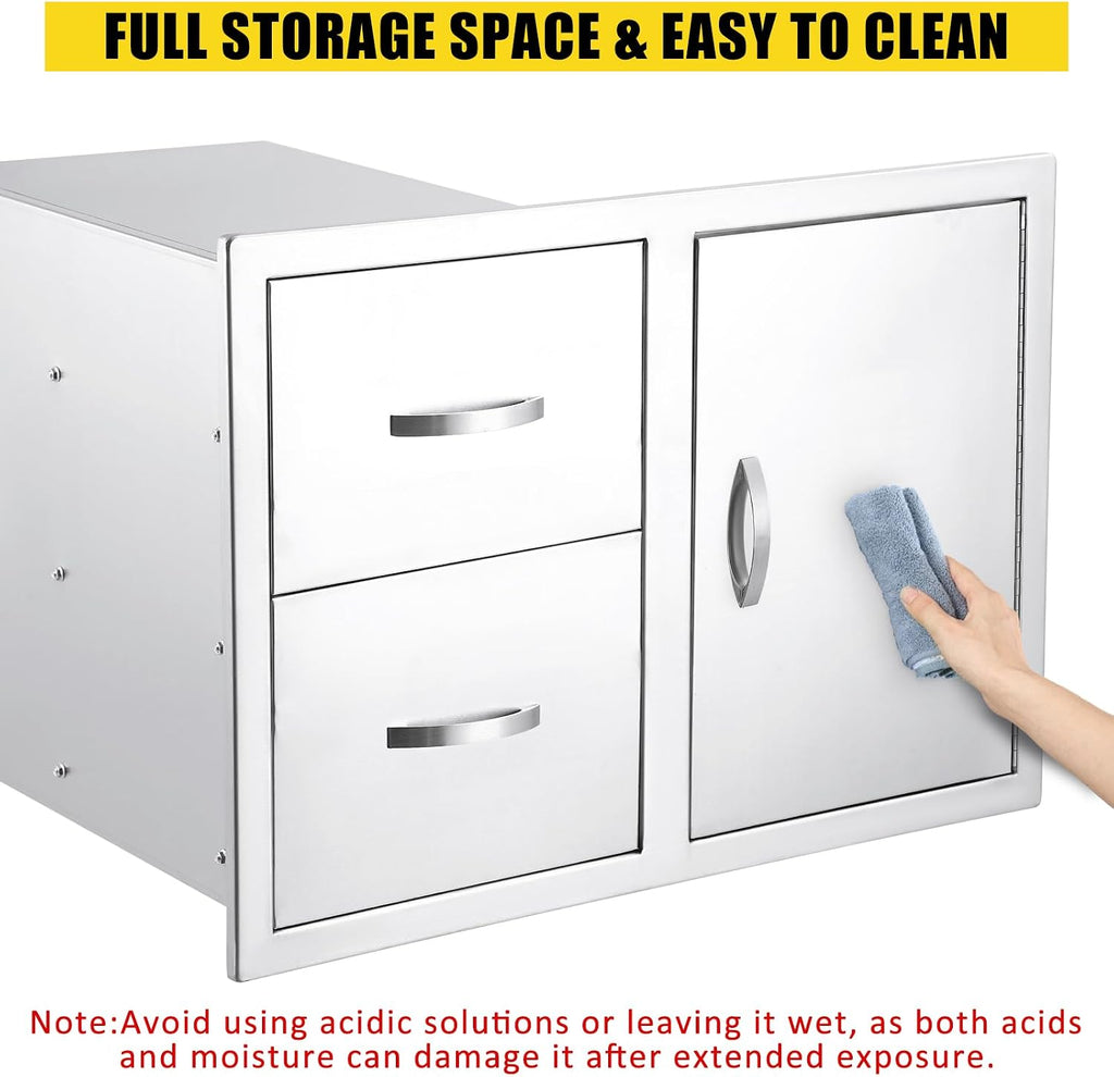 GarveeLife 33''W x 22''H x 22''D Outdoor Kitchen Drawer Combo with Paper Towel Rack, BBQ Access Door Drawers Combo with Stainless Steel, Perfect for BBQ Grill Station Outdoor Kitchen Storage Cabinet