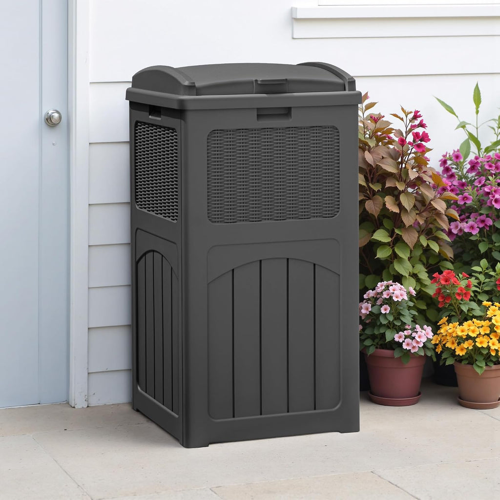 Greesum 2 Pack 33 Package Delivery Box for Outside, Patio Waterproof Resin Garbage Bin with Lid for Hideaway, Deck, Patio, Gray