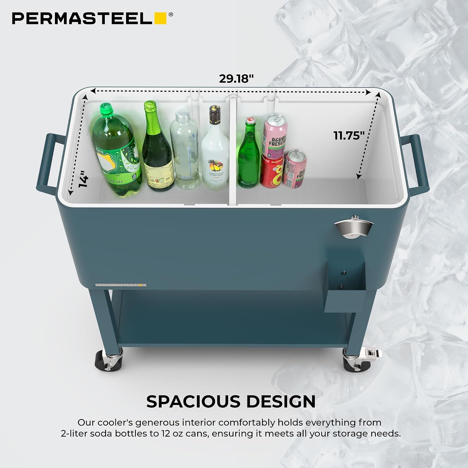 Permasteel Party Cooler with Divider, Removable Basin, Spacious 80-Qt Capacity, Chills 36hrs, Serving Tray, Rolling Ice Chest for Indoor & Outdoor