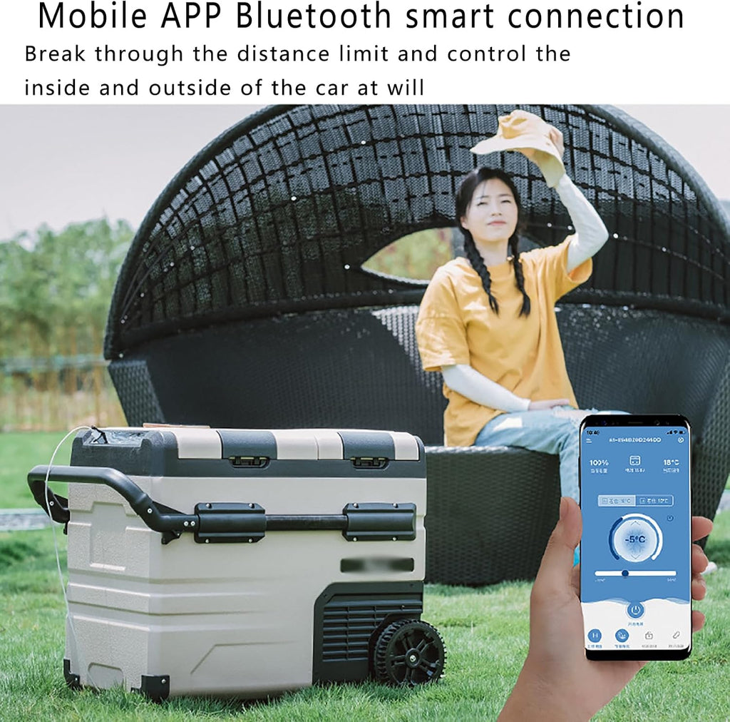 Car Refrigerator, Portable Freezer with Wheels, 37 Quart (35L) and -20~20°C, Support 12/24V DC & 100-240V AC, Dual Zone Design and APP Smart Control, for RV, Truck, Camping, Fishing, Gift