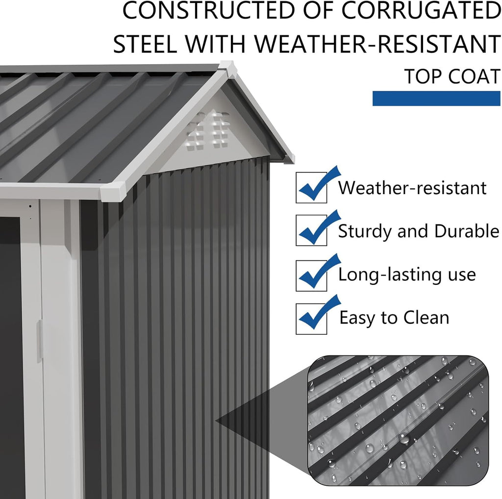 9.5 x 6.7FT Outdoor Storage Shed, Utility Tool Shed with Door & Lock Metal Storage Garden Shed for Patio Storage (Grey, 9.5 x 6.7FT)