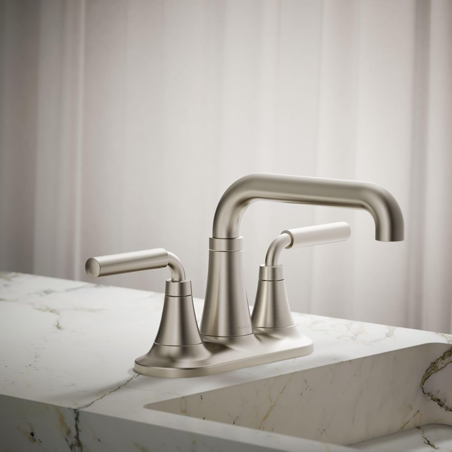 KOHLER K-27414-4-BN Tone™ Centerset Bathroom Sink Faucet, Clicker Drain, Bathroom Faucets, 1.2 GPM, Vibrant Brushed Nickel