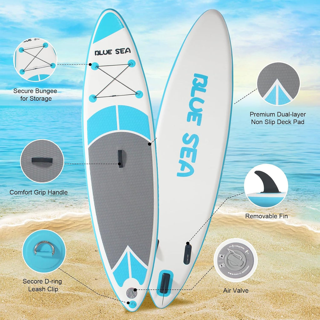 Inflatable Stand up Paddle Board, Extra Wide SUP, with Premium Paddleboard Accessories, Hand Pump, Backpack, Adult & Youth, for Yoga Fishing Paddling