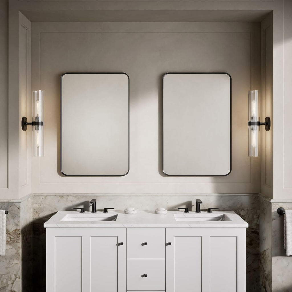 Kohler Essential 24 in. W x 36 in. H Rectangular Framed Wall Mount Bathroom Vanity Mirror in Matte Black