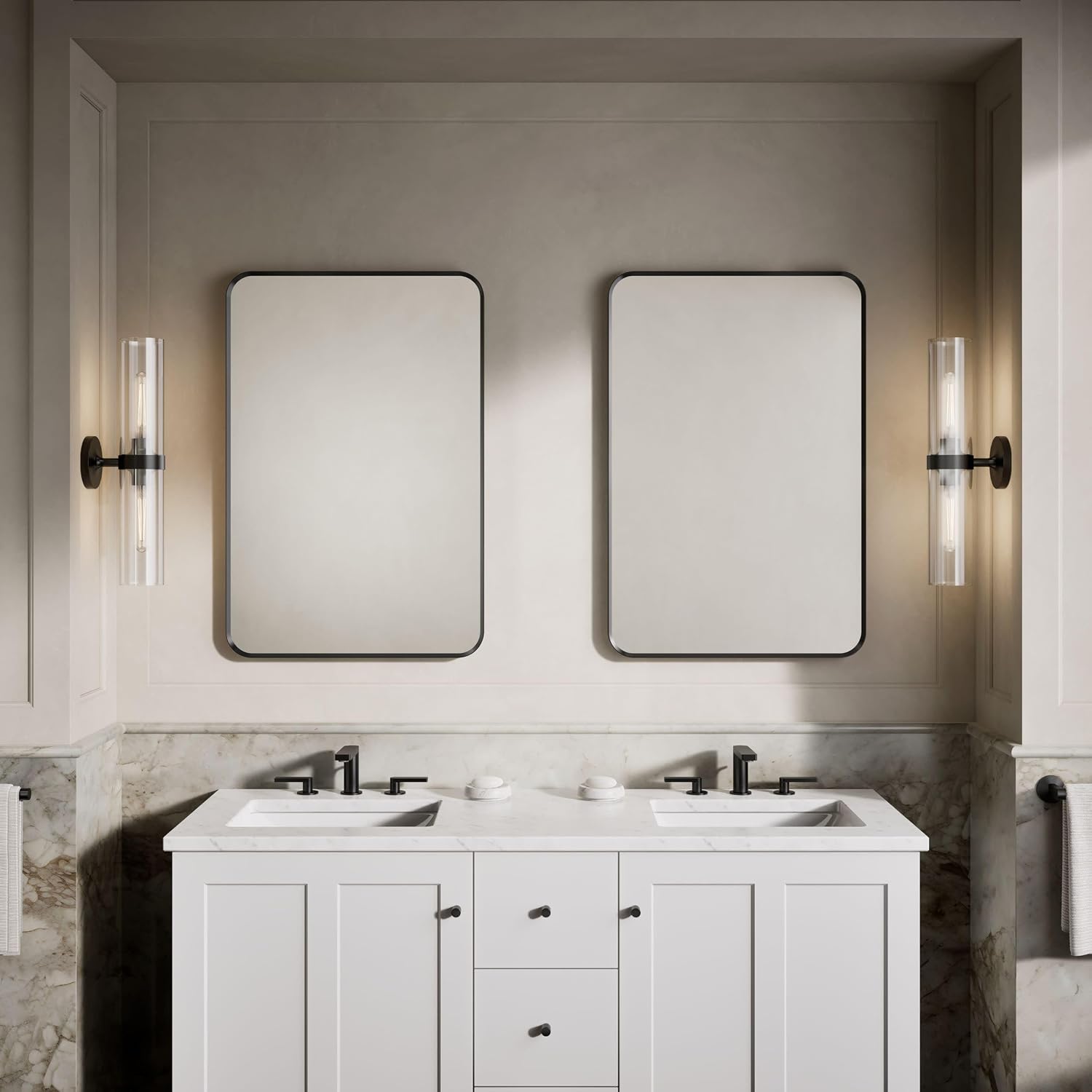 Kohler Essential 24 in. W x 36 in. H Rectangular Framed Wall Mount Bathroom Vanity Mirror in Matte Black