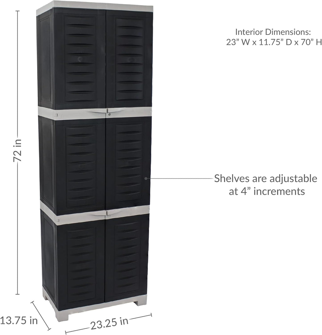 Sunnydaze 72' H Resin Garage Storage Cabinet - Garage Cabinet with Lockable Doors and Adjustable Shelves - Freestanding Utility Storage for Laundry Room, Office, Basement - Charcoal/Gray Trim