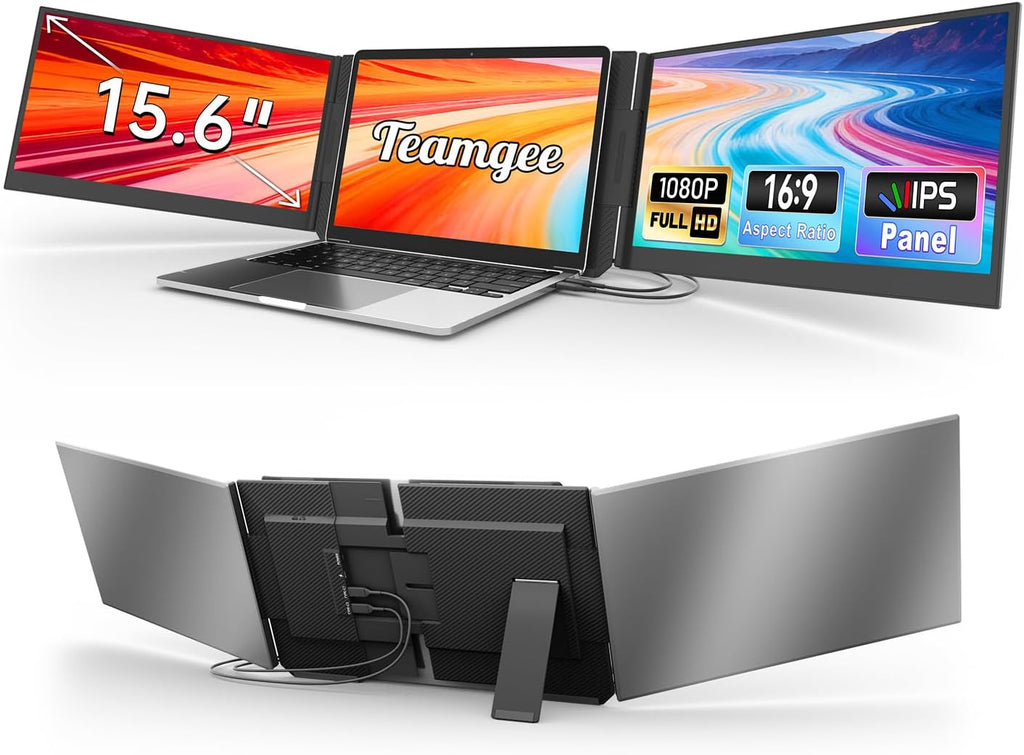 Teamgee Laptop Screen Extender, 15.6' Ultra-Slim FHD Portable Monitor, Plug & Play Triple Laptop Monitor Extender for Travel, Work, and Gaming, Compatible for Mac/Windows/Android/Dex