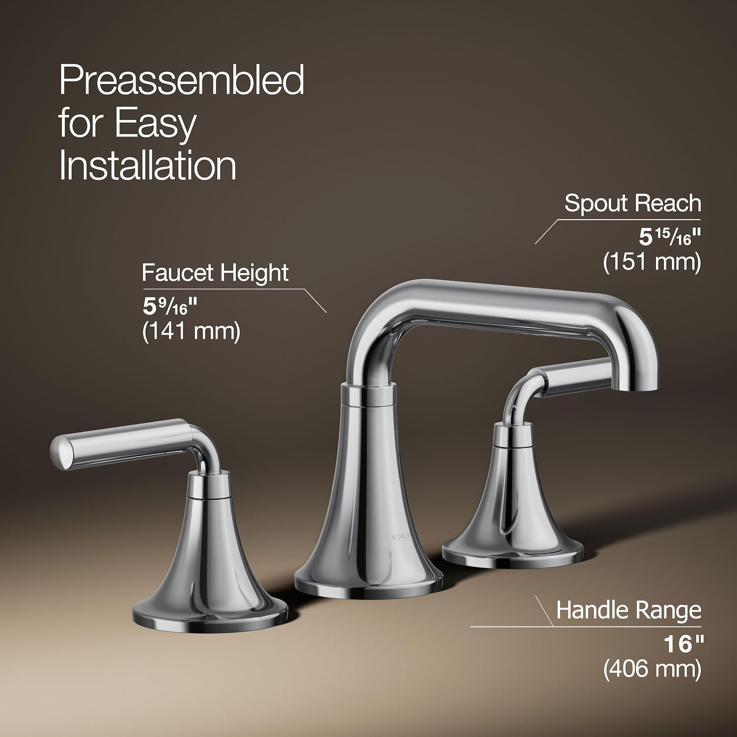 KOHLER K-27416-4-CP Tone™ Widespread Bathroom Sink Faucet, 3-Hole, Widespread Bathroom Faucets with Two Lever Handles and Clicker Drain, 1.2 GPM, Polished Chrome