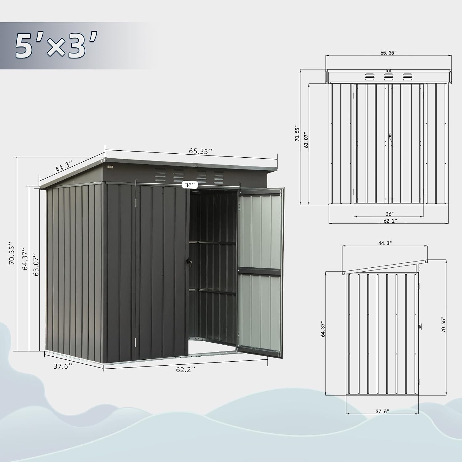 Domi Outdoor Storage Shed 5'x3', Metal Sheds Outdoor Storage Slope Roof with Lockable Doors & Air Vents for Patio Garden Backyard Lawn,Gray