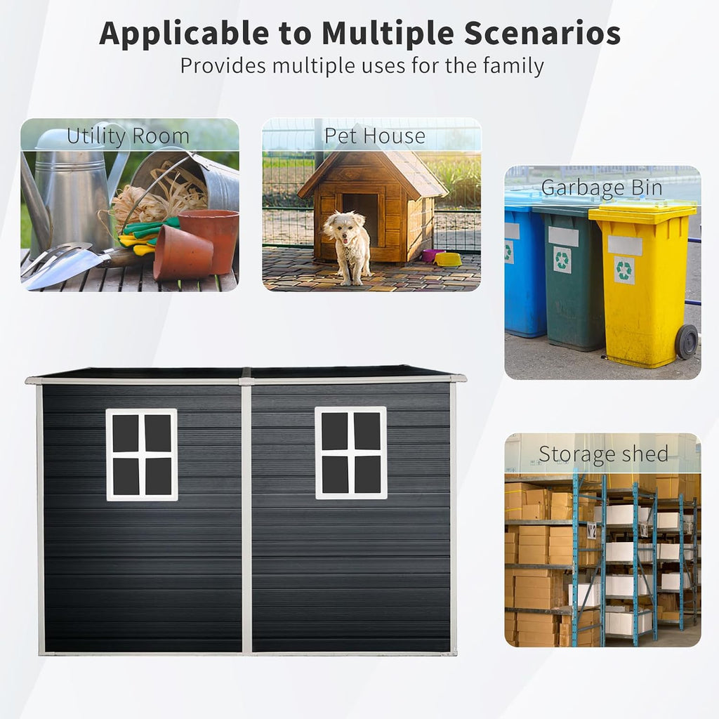 Resin Shed with Floor Included, Outdoor Resin Shed, 4x8FT Storage Shed with Floor Included with Two Windows, Lockable Doors for Garden Tools