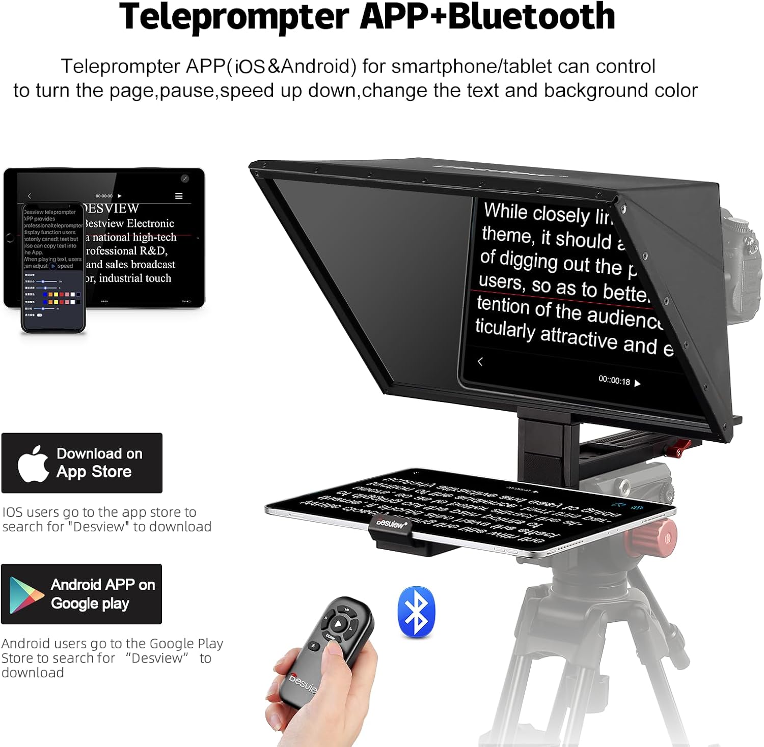 Desview TP170 teleprompter 17 inch High Display Glass Aluminum Alloy Liftable Teleprompter with Remote Control Compatible with ipad DSLR Camcorders Easy Assembly with Carry Case for Video Making