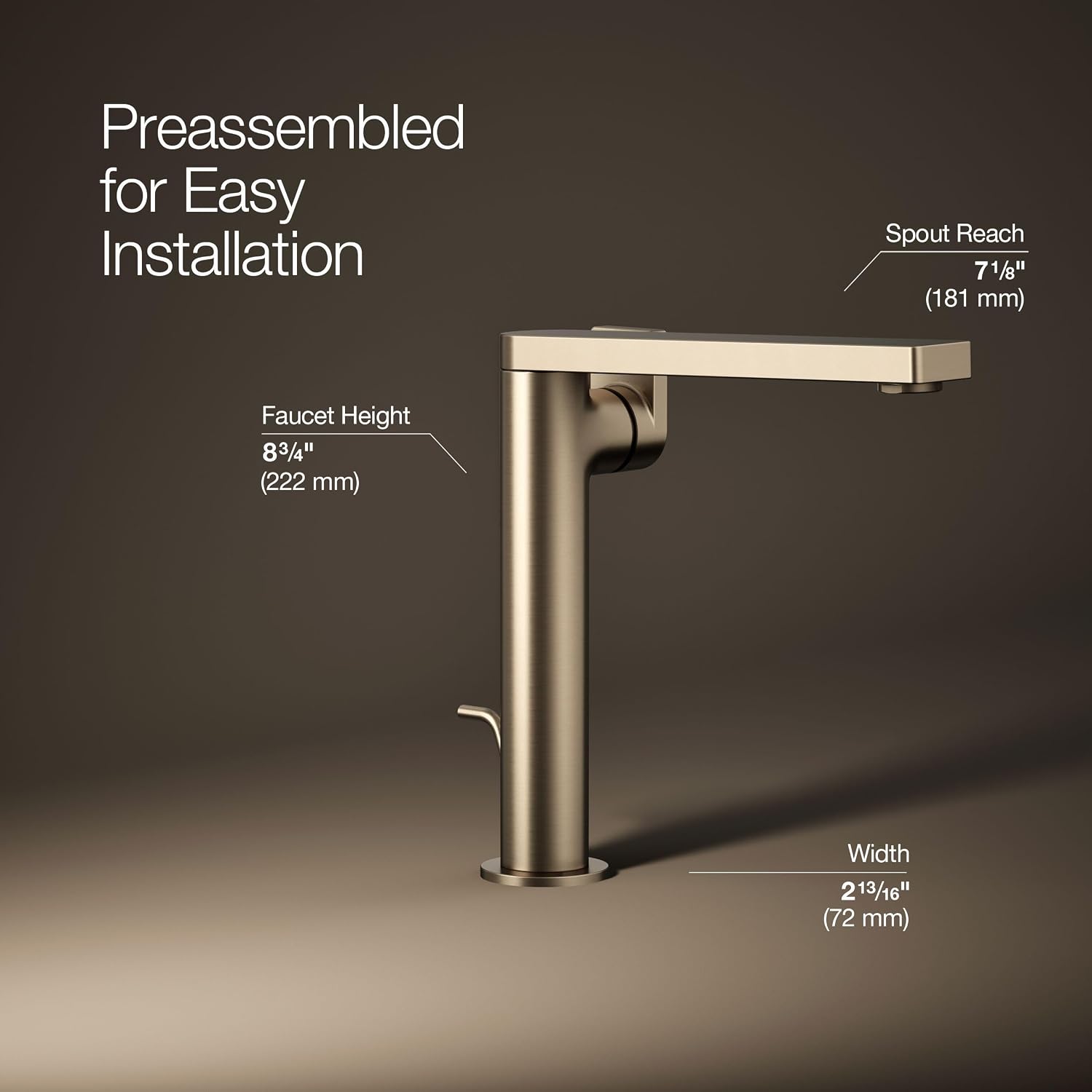 Kohler 73168-4-BV Composed® Tall Single-Handle Bathroom Sink Faucet with Lever Handle, 1.2 gpm, Vibrant Brushed Bronze