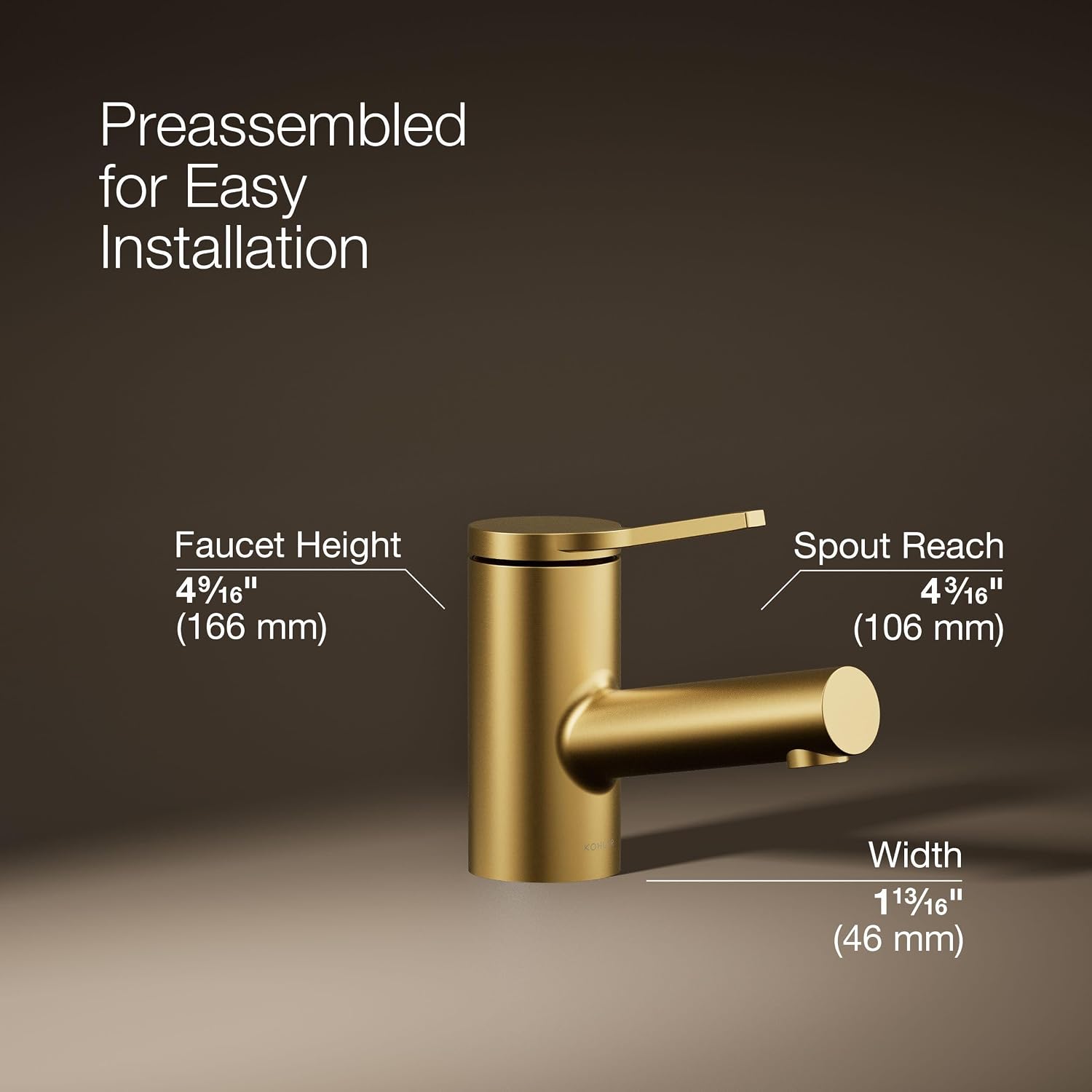 Kohler K-33590-4-2MB Elate® Short Single-Handle Bathroom Sink Faucet, Bathroom Faucets, 1.2 GPM, Vibrant Brushed Moderne Brass