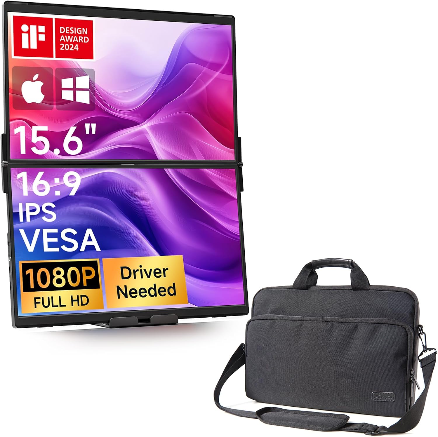 JSAUX FlipGo Pro 15.6' 1080P Dual Screen Portable Monitor & Carry Bag