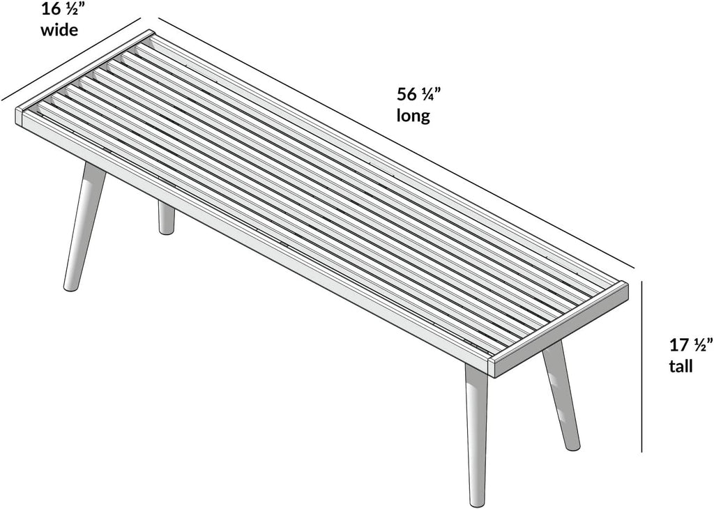 Plank+Beam Entryway Bench, Wooden End of Bed Bench for Bedroom, Mid-Century Modern Square Bench for Hallway, Living Room, Indoor, Porch, 56.25', White