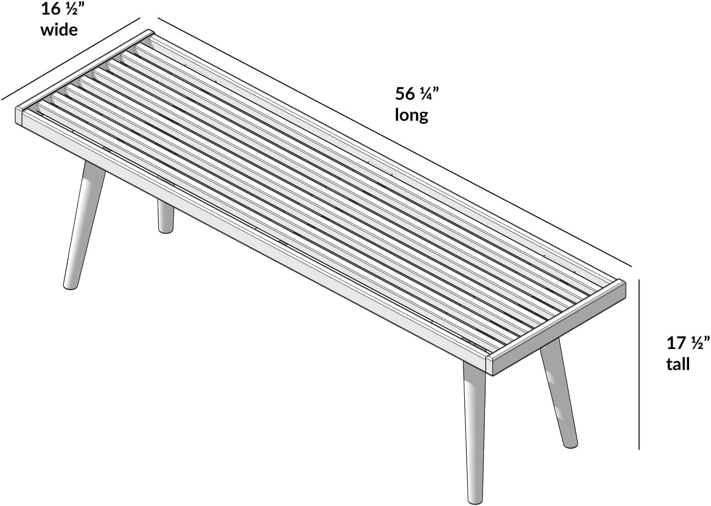 Plank+Beam Entryway Bench, Wooden End of Bed Bench for Bedroom, Mid-Century Modern Square Bench for Hallway, Living Room, Indoor, Porch, 56.25', White