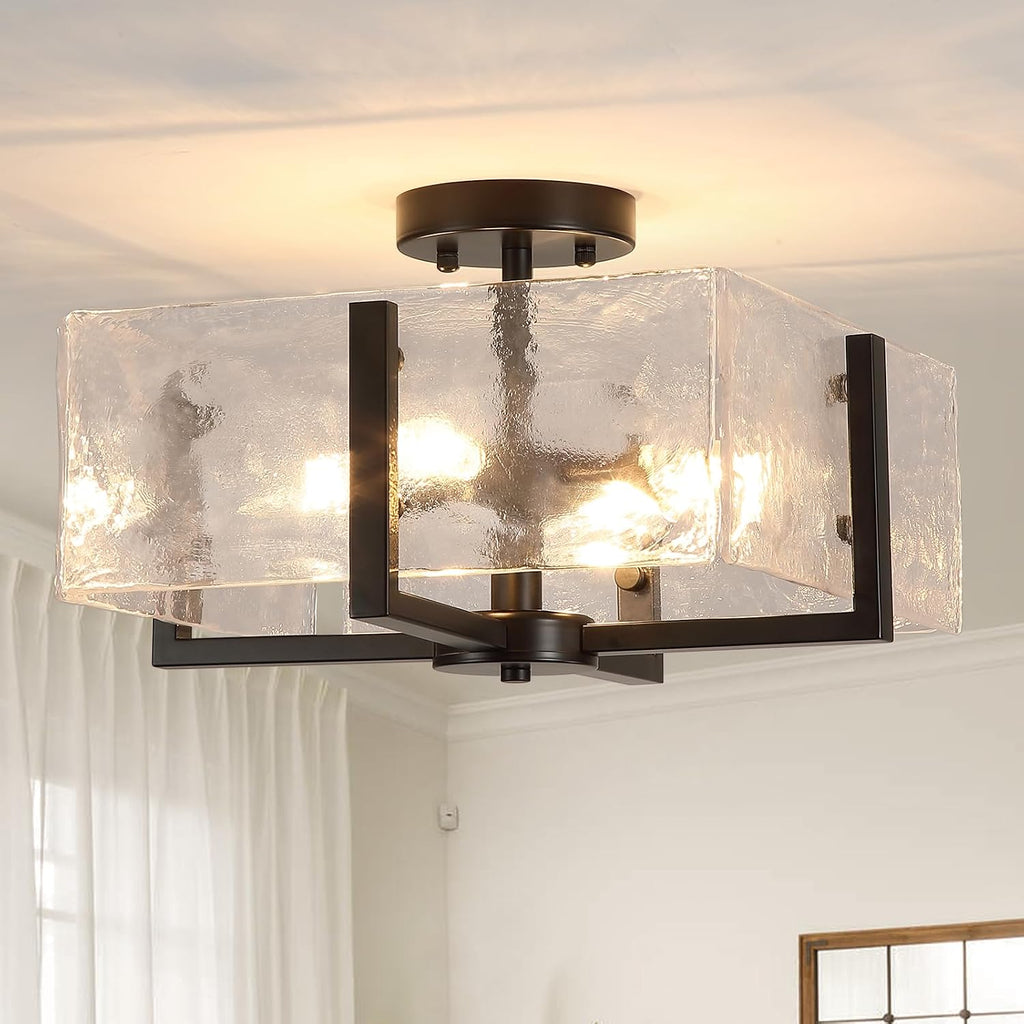 Black Semi Flush Mount Ceiling Light 4-Light Glass Light Fixtures Ceiling Mount,14.96' Modern Farmhouse Light Fixture for Foyer, Hallway, Entryway, Dining Room, Kitchen, Bedroom, Porch