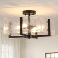 Black Semi Flush Mount Ceiling Light 4-Light Glass Light Fixtures Ceiling Mount,14.96' Modern Farmhouse Light Fixture for Foyer, Hallway, Entryway, Dining Room, Kitchen, Bedroom, Porch