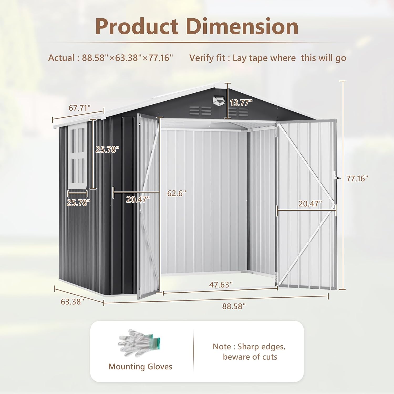 8x6 FT Outdoor Storage Shed, Metal Garden Shed - Tool Storage Sheds with Lockable Doors & 1 Clear Window, Waterproof Outside Storage Building for Backyard, Patio (Black; Floor Not Included)
