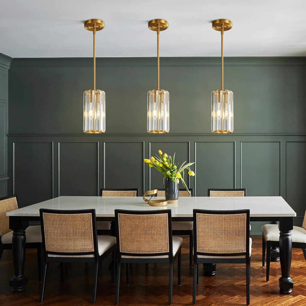 Gold Pendant Lighting Modern Pendant Light Mini Crystal Chandeliers Adjustable Pendant Light Fixture for Kitchen Island Dinning Room Corridor Bedroom(Gold 3-Pack)