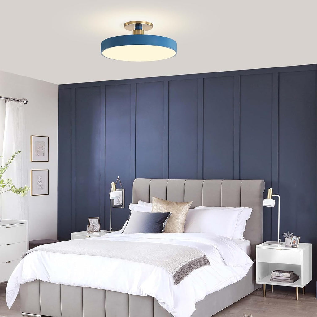 Ceiling Light 48W, 2-Pack LED Farmhouse Ceiling Liinging Blue Flush Mount Ceiling Lamp Gold Brass Metal Finish to Ceiling Light White Light Acrylic Round Shade Modern Light Fixtures for Porch