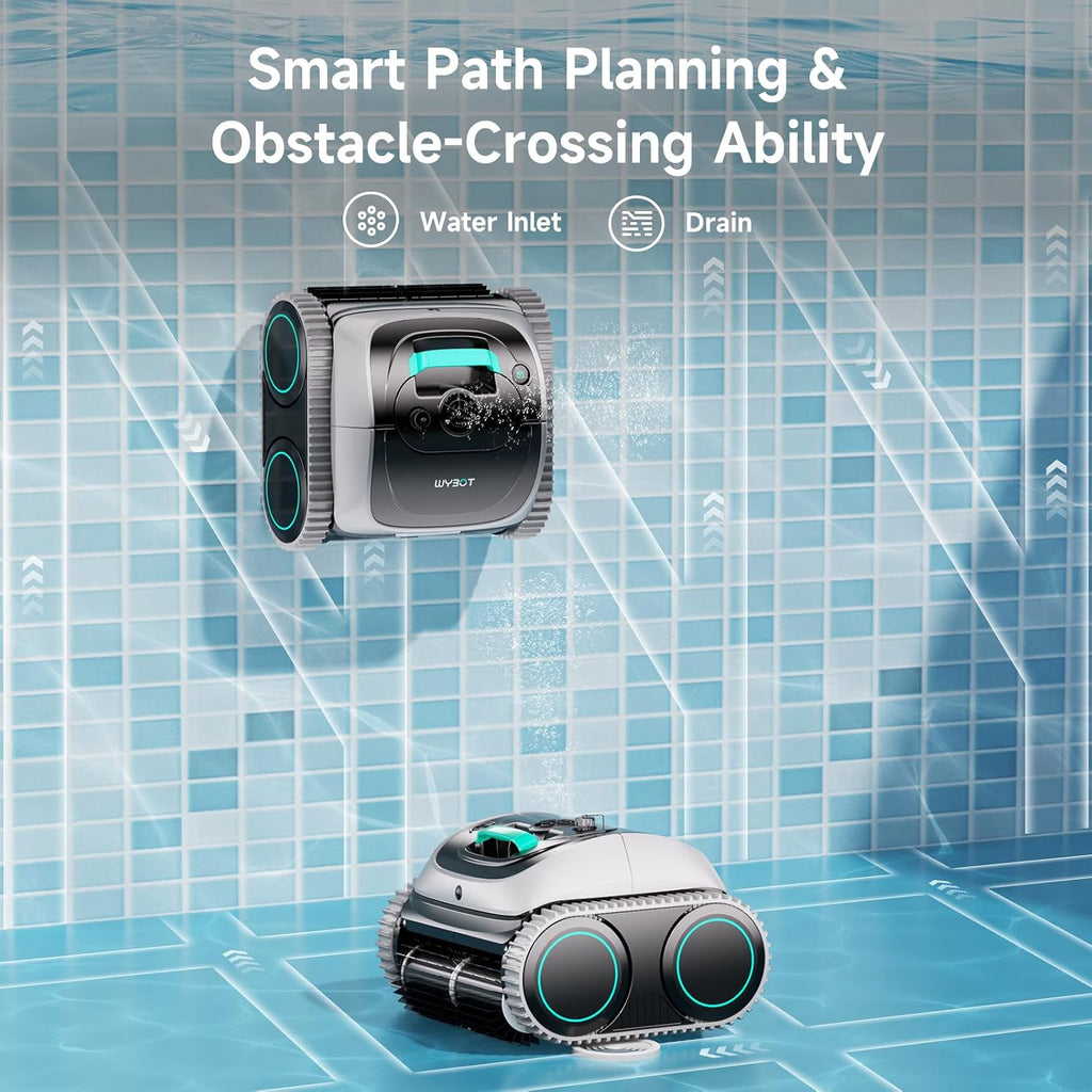 WYBOT C1 Cordless Robot Vacuum for Inground Pools, Smart Pool Cleaner for Above Ground Pool up to 1,614 Sq.ft, 4-in-1 Wall & Waterline Cleaning, 150 Mins Runtime - Grey with White