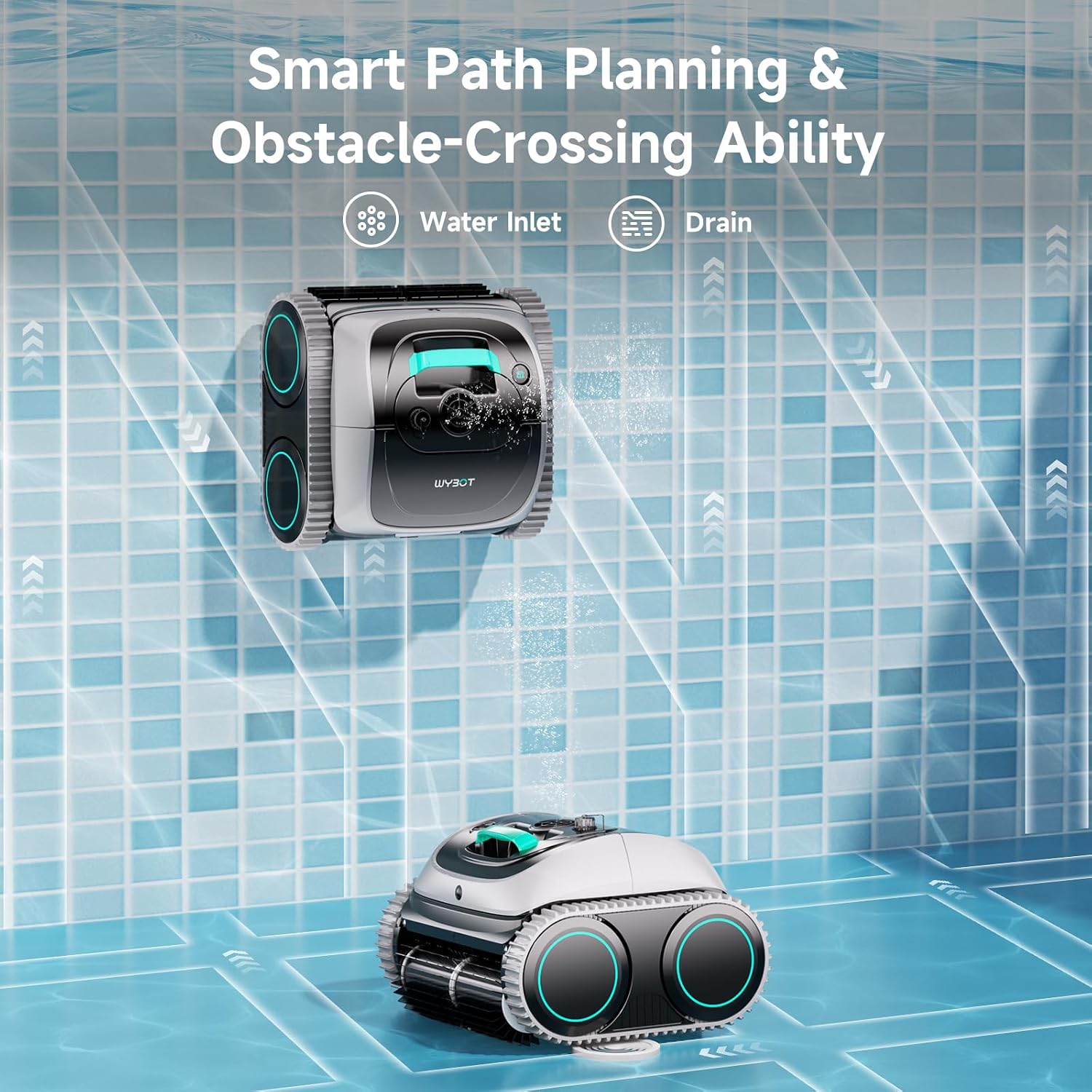 WYBOT C1 Cordless Robot Vacuum for Inground Pools, Smart Pool Cleaner for Above Ground Pool up to 1,614 Sq.ft, 4-in-1 Wall & Waterline Cleaning, 150 Mins Runtime - Grey with White