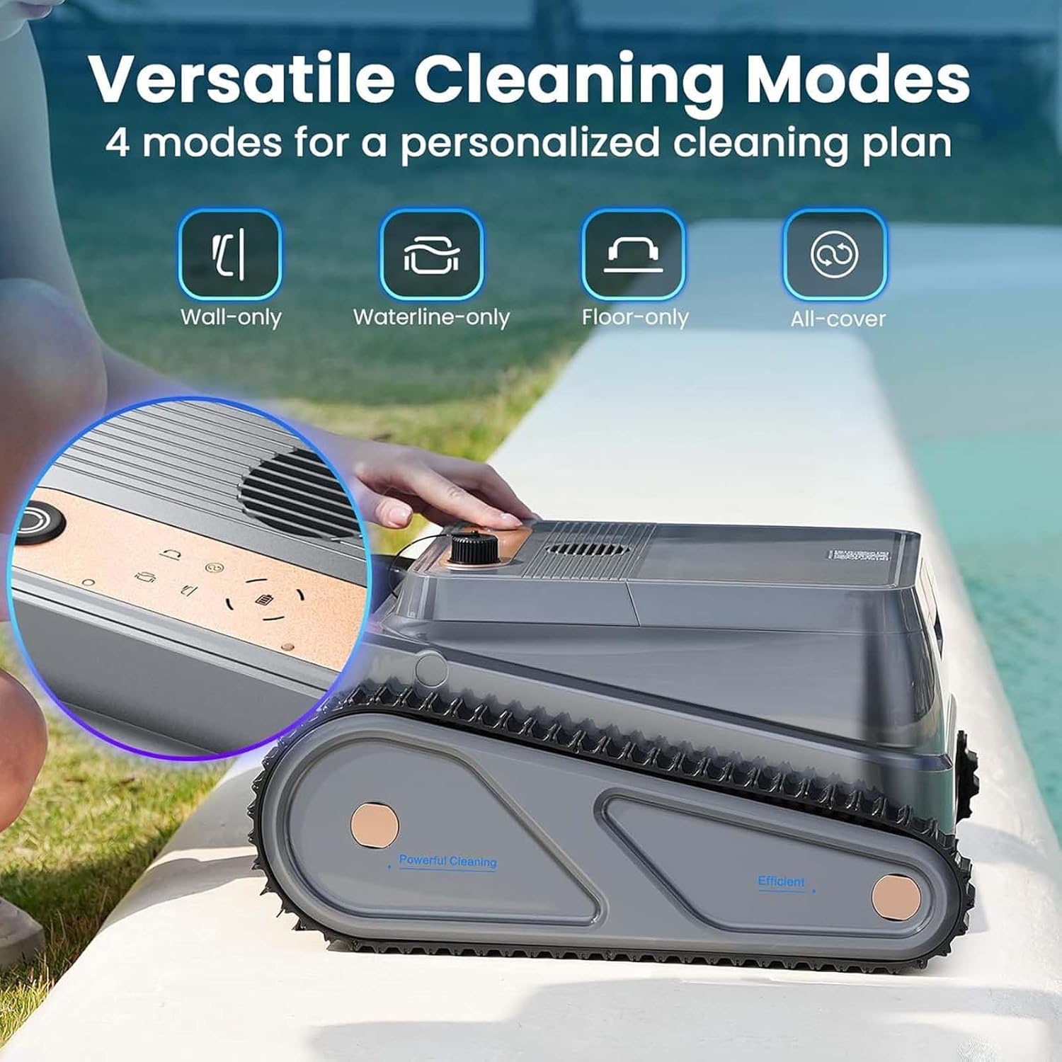 Pool Vacuum for Inground Pools up to 2,000 Sq.ft, Pool Cleaner Robot with 4 Modes for Wall/Floor/Waterline Cleaning, 150 Mins Runtine, Smart Navigation (Grey+Gold)