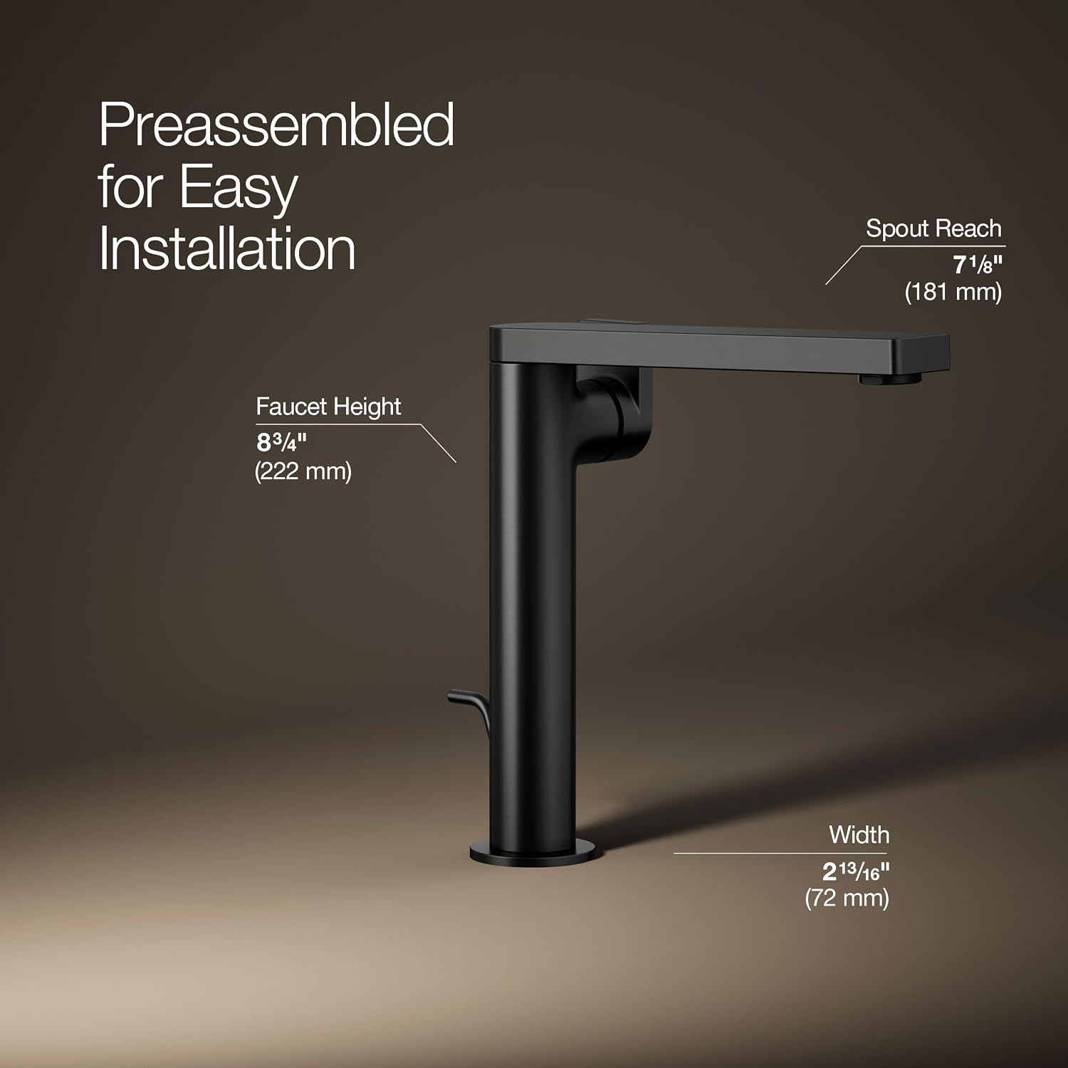Kohler 73168-4-BL Composed® Tall Single-Handle Bathroom Sink Faucet with Lever Handle, 1.2 gpm, Matte Black