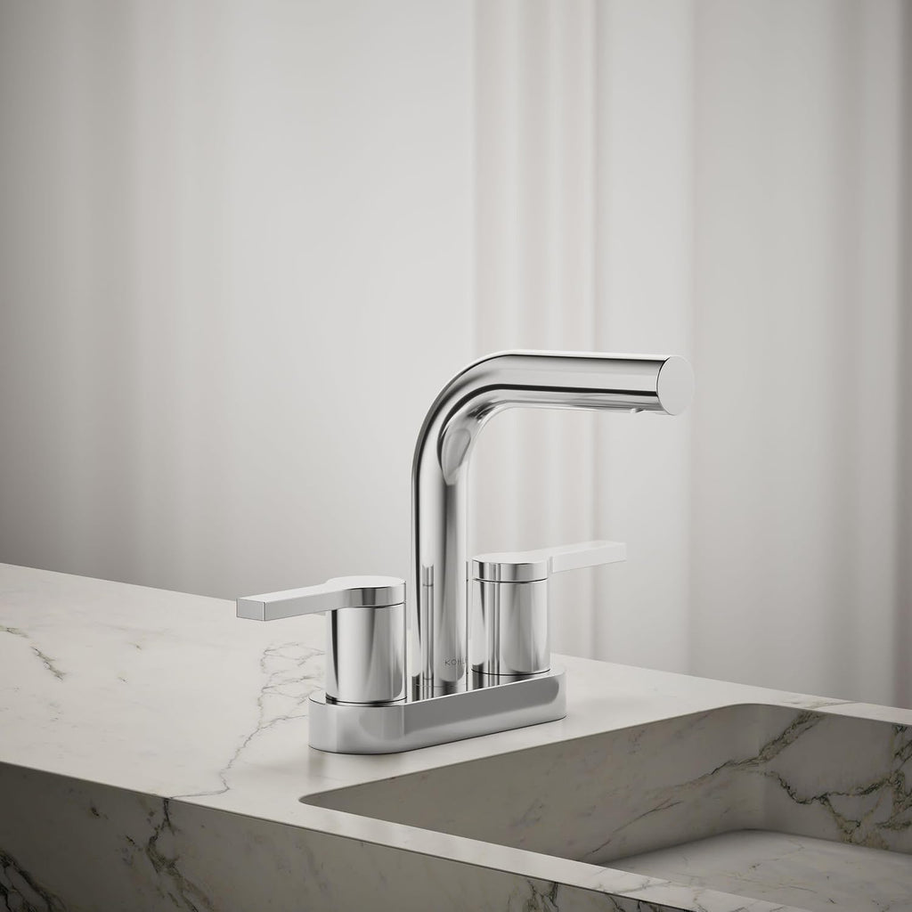 KOHLER K-33591-4N-CP Elate® Centerset Bathroom Sink Faucet, Durable Brass, Contemporary Look, Easy Maintenance, Bathroom Faucets, 0.5 GPM, Polished Chrome